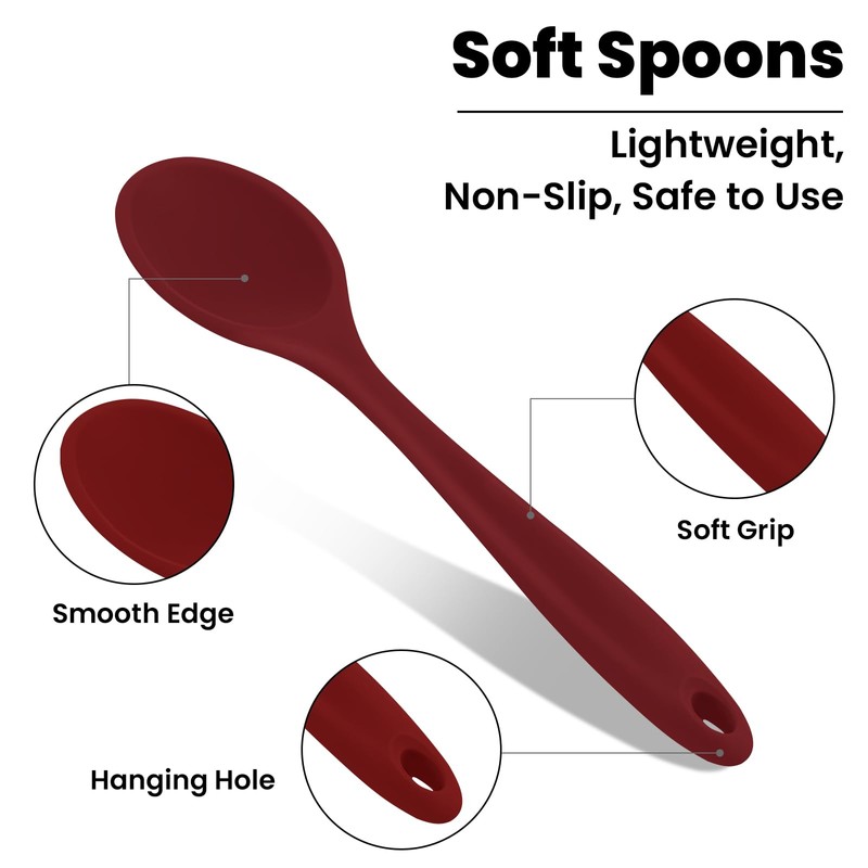 GEEKHOM Silicone Cooking Spoons, 2 Pieces 11" Heat Resistant Silicone