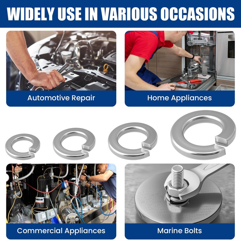 ZIUZI 150Pcs 18-8 Stainless Steel Spring Lock Washers Assortment Kit