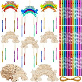 Jetec 30 Pcs Grandparents Gifts Bulk Rainbow Wind Chime Craft Kits Grandparents Day Appreciation Gifts DIY Coloring Art Ornaments Wooden Arts and Crafts for Grandparent Week Fun Activities