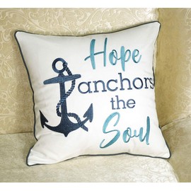 DECOPOW Embroidered Hope Anchors The Soul Throw Pillow Cover,Square 18 inches Decorative Canvas Pillow Cover with Hope Anchors The Soul Pattern,Cover Only