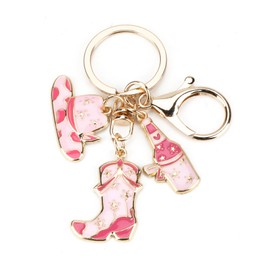 American Retro Cowboy Hat and Boots Keychain, Fashion Bag and Car Key Chain, Cute Gift for Women, Birthday Surprise Gifts for Girlfriend, silver