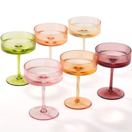 9 oz Colored Coupe Glasses Set of 6 Ribbed Colorful martini Glasses for espresso dessert