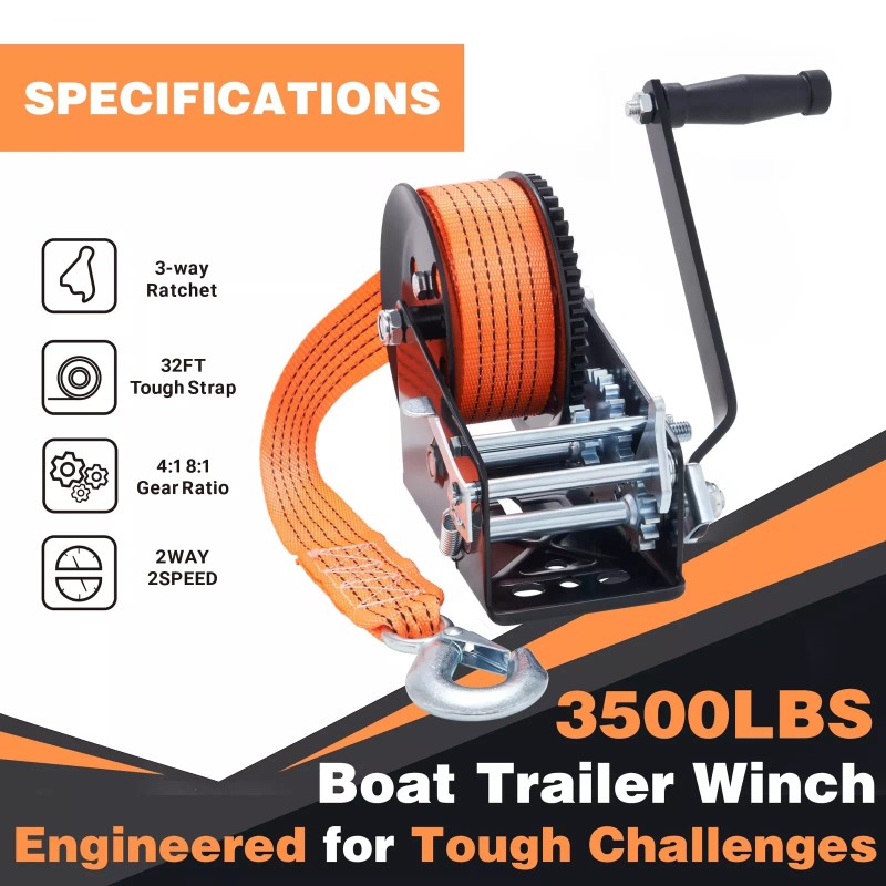 OPENROAD 3500LB Boat Trailer Winch - Heavy Duty Hand Winch