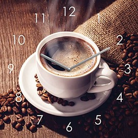 Wall Clock Glass 20 x 20 cm Coffee Clock Glass Picture Kitchen Cafe Kitchen Decoration Wall Picture