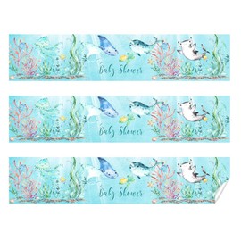 Underwater Cute Sea Life Baby Sprinkle Shower Waterproof Water Bottle Sticker Wrappers 20 Wrap Around Labels Sized 1.75" x 8.5" by AmandaCreation