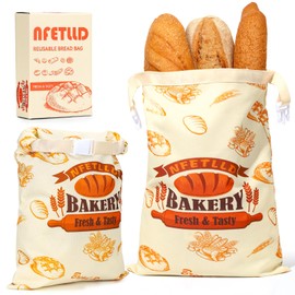 2 Packs Reusable Bread Bags For Homemade Bread, NFETLLD Homemade Sourdough Bags Storage Container Keep Loaf Fresh with Zipper & Clip Freezer Safe Extra Large 17x12 Inch
