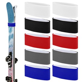 PEUTIER Pack of 10 Adjustable Ski Belts, EVA Ski Binder, Ski Wrap, Ski Wrap Straps with Protective Design for Carrying Ski Equipment, Winter, Christmas (Red, Blue, White, Black, Grey)