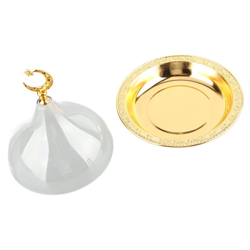 Serving Plate with Dome Golden Embossed Patterns Stainless Steel Acrylic