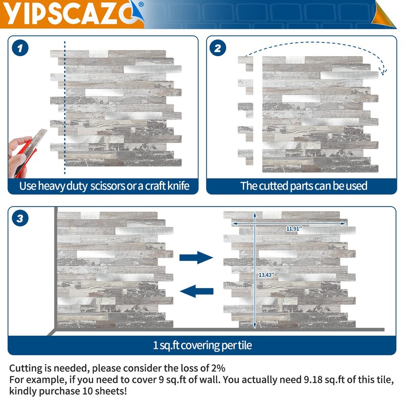 5 - Sheets Peel and Stick Wood Metal Tile Backsplash,