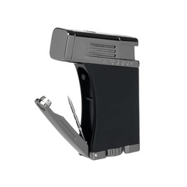 Palió Pro Scorpius Angled Black Single-Jet Refillable Butane Torch Lighter with Punch Cutter and Cigar Poker, Large Fuel Tank, Tinted Fuel Window & Adjustable Flame - High Altitude Tested