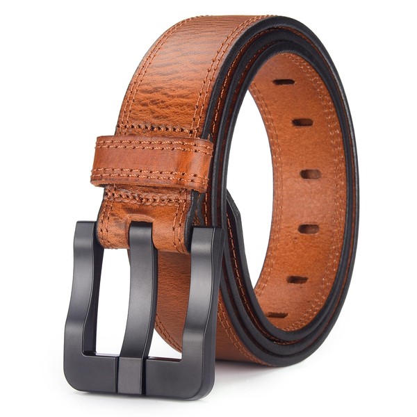 MACBORO Full Grain Leather Belts for Men Non Metal Nickel