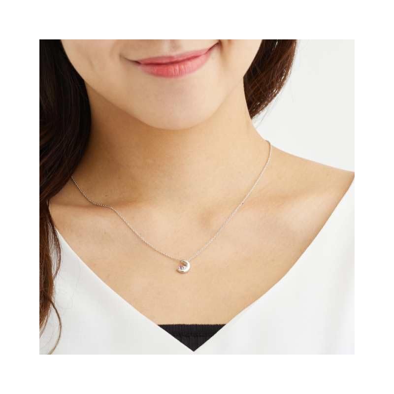 Sears e1625 Silver Necklace, Natural Diamond, 12 Birthstones, Crescent Moon,