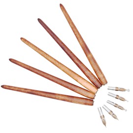 Gullor Wooden Cartoon Pen Set Calligraphy Dip Pens with 5 Size Nibs for Manga/Comic/Word Art/Pen-and-Ink Drawing, Brown