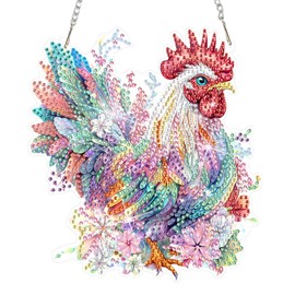 DOMROM Rooster Diamond Art Hanging Kit for Adult, Special Shaped Rhinestone, DIY Acrylic 5D Diamond Art Painting Window Pendants, Home Wall Art Hanging Kits, Double Sided Hanging Ornament