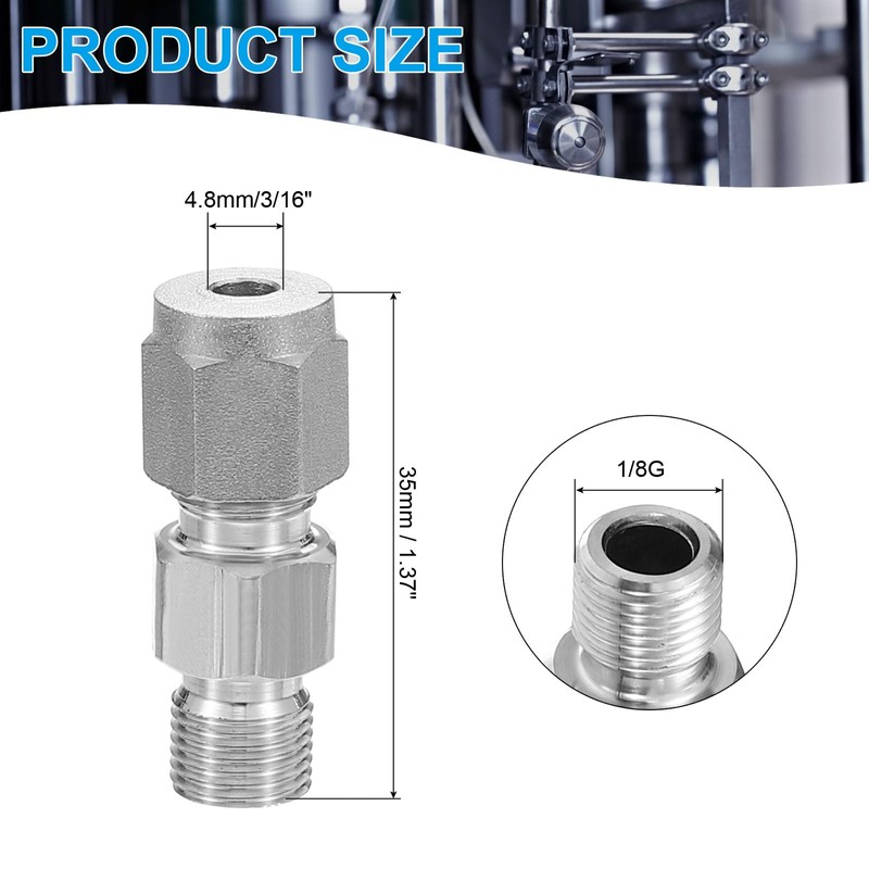 PATIKIL 1/8G x 4mm 304 Stainless Steel Compression Tube Fitting,