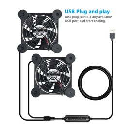 euroharry USB Quiet Fan, 6 Wind Speeds for Smart Timing Controller, Motor Moisture Resistant (IPX5) Dustproof, Wide Voltage Compatible 5-12 V Suitable (2-in-1, 80 mm)