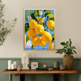 KEYIFA Lemon Flowers Painting by Numbers Adults, Painting by Numbers Kits with Brushes and Acrylic Paints, DIY Oil Painting Set, Painting Crafts, Canvas Picture, Adults, Home Decoration, 30 x 40 cm