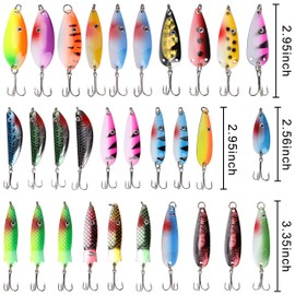 30pcs Fishing Spoons Lures Kit for Tout Bass Metal Spoon Lures Fishing Baits with Treble Hooks Variety Kit for Pike Trout Walleye Salmon
