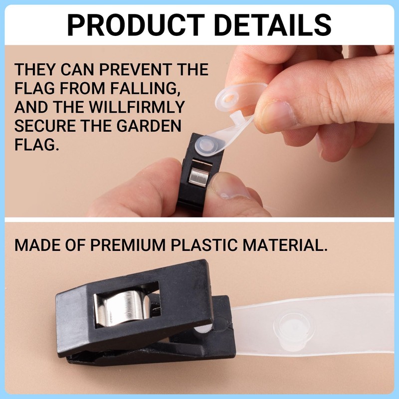 Lekgavd 10PCS Black Garden Flag Clips, Plastic Anti-Wind Yard Flag