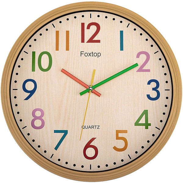 Foxtop Modern Children's Wall Clock, 30 cm, Silent Non-Ticking Wall