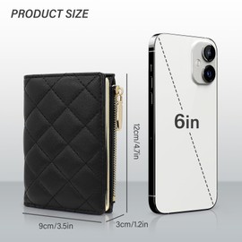 FuninCrea Women's Small PU Leather Card Wallet with 5 Card Slots and Coin Compartment with Zip, Women's Purses Bifolder Women's Wallet with ID Window, black, Contemporary