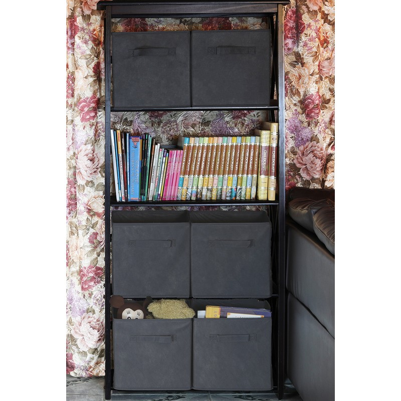 6 Pack - SimpleHouseware Foldable Cube Storage Bin, Dark Grey