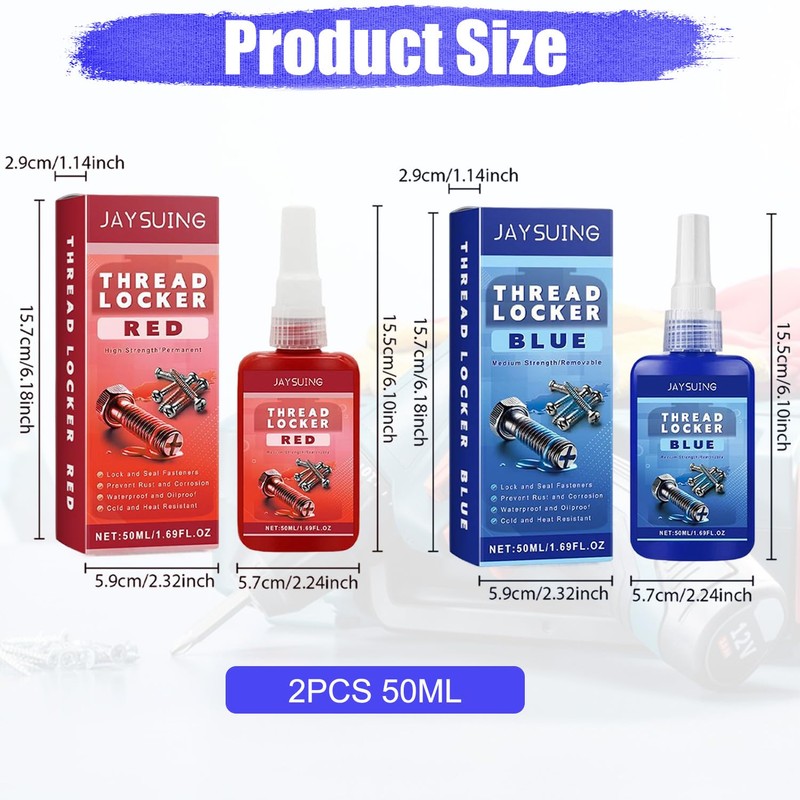 Thread Lock 100ml, Medium and Strong Strength Locktight Threadlock, Blue