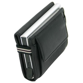 Ledershop24 Slim Wallet with XL Coin Compartment and RFID Protection - Genuine Leather Mini Wallet with Pop Up Card Holder Wallet Credit Card Holder Black, black, Standard size, With aluminium card