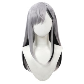 Laubao Shopping Higuchi Kaede Cosplay Wig, Gray, Black Hair, Mesh, Long Straight Hair Wig, Heat Resistant, For Disguise, Costume Accessories, Party, Halloween, Costume Cosplay Wig