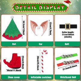 Forfamy Christmas Elf Costume Adult Men Women Kid, Santa's Helper Xmas Outfit Elf Hat Ears Fancy Dress (110(4-6Y), Boy)