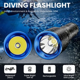 SHiLiPAi Scuba Diving Flashlight Dive Torch,High Lumens Rechargeable LED Flashlight, Underwater Scuba & Snorkeling Torch for Diving, Caving, and Emergency Use