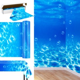 Mepase 1 Roll 1200 Inch x 54 Inch Under The Ocean Tablecloth Ocean Themed Backdrop Ocean Classroom Decor Mermaid Tablecloth Plastic Bulletin Board for Beach Birthday Party Decoration (Ocean)