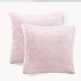 ZYFZCLBL Faux Fur Cushion Cover, Square Solid Cushion Pillowcase Decorative Pillow Cover Luxury Soft Cozy Fluffy Pillow Covers for Bed/Couch, Pack of 2, 22" x 22" Inch, Pink