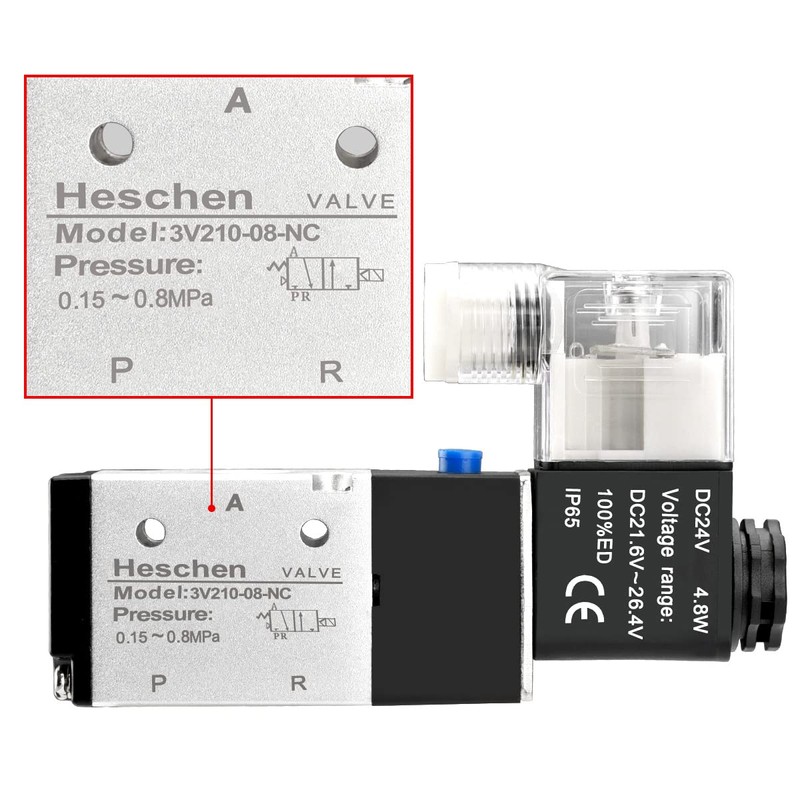 Heschen Electrostatic Solenoid Valve, 3V210-08, 24VDC, 4.8W PT1/4, 3/2-Way, CE