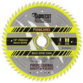1 x SCCSW25060 SabreCut 250mm 60T x 30mm Bore Fineline Thin Kerf Wood Plywood MDF Chipboard Cross Cutting and Rip Cutting Circular Saw Blade