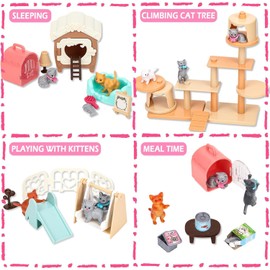43-Piece Cat Figurine Playset - Realistic Pet Care Center & Cat Cafe Role Play Toys for Kids, Toddlers, Boys & Girls, Educational Animal Pretend Play Set with Accessories, Perfect Gift for Cat Lovers