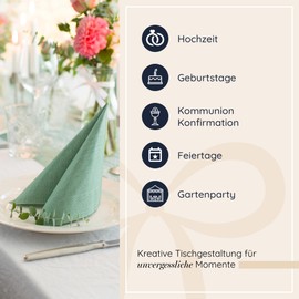 100% Mosel Napkins, Pack of 60 (33 x 33 cm), in Eucalyptus Green, Elegant Table Decoration for Wedding, Communion, Confirmation, Christening and Birthday