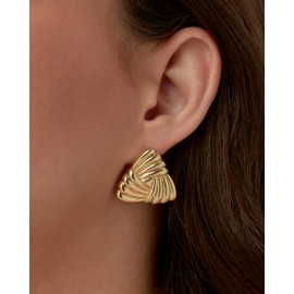 PAVOI 14K Rhodium-Plated Chunky Vintage Knot Triangle Earring Studs for Women | Statement Earring Pair