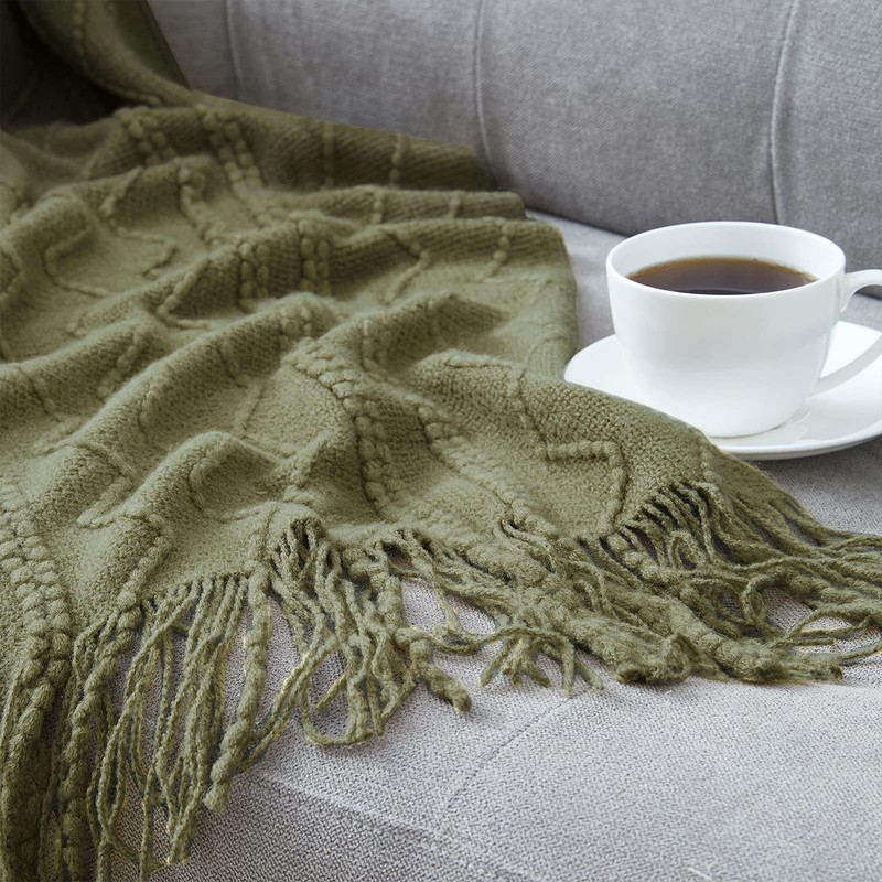 BOURINA Textured Solid Soft Sofa Throw Couch Cover Knitted Decorative