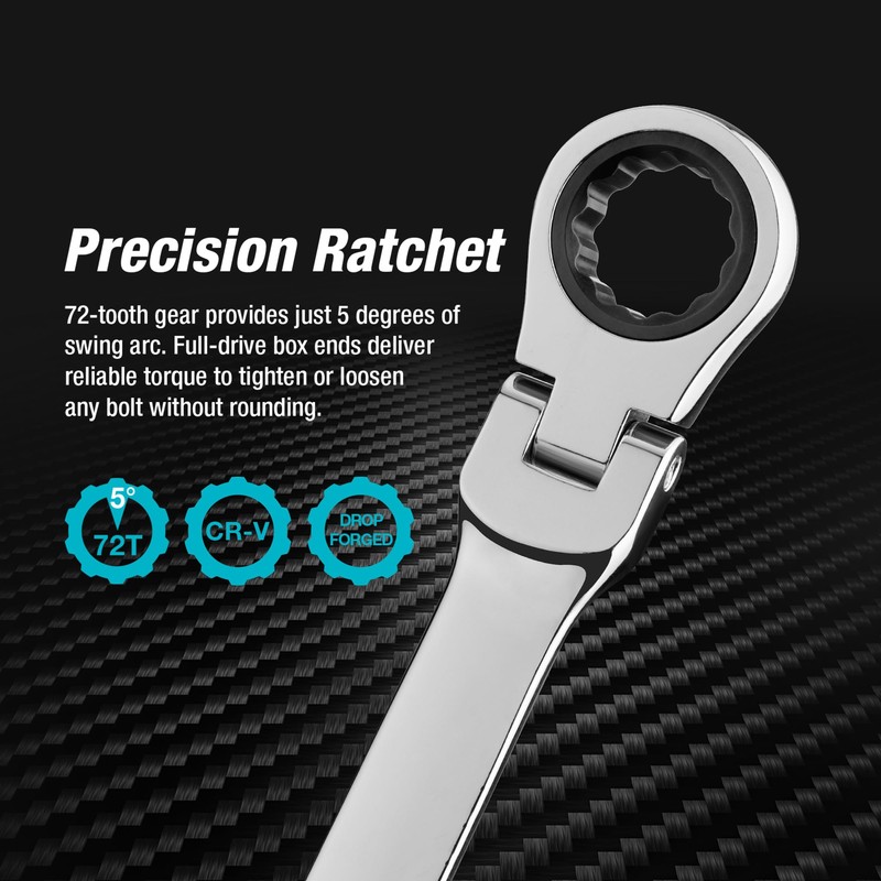 DURATECH 14 * 15 mm Extra Long Flex-Head Ratcheting Wrench,