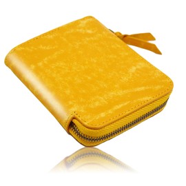 Genuine Leather Coin Purse Wallet for Men, Compact Bifold [L-shaped Zipper Wallet Chosen by 500 People] Italian Leather Coin Case, Card, Bill, YKK Zipper, Minimalist Wallet, yellow