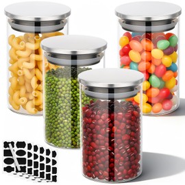 Kimqi 8.5oz Glass Jars Set of 4, 250ml Small Round Glass Storage Jars with Stainless Steel Lids, Clear Kitchen Canisters Pantry Containers for Spice, Sugar, Salt, Coffee Bean, Loose Tea