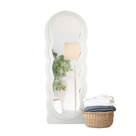 Nook & Trove | Full Length Mirror | with Stand Grey Velvet Frame | Full Body Mirror | for Bedroom, Living Room or Leaning Against Wall | 67”x27.5” | White