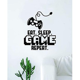 Eat Sleep Game Repeat V4 Wall Decal Quote Home Room Decor Decoration Art Vinyl Sticker Inspirational Funny Gaming Controller Gamer Nerd Geek Teen Video PC Console Game Kids