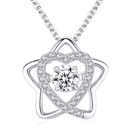 Limana Heart Necklace 925 Silver Gold-Plated Gold Chain Gold Chain with Heart Christmas Gifts for Women Wife Girlfriend Love Gift Star, Silver, Cubic Zirconia