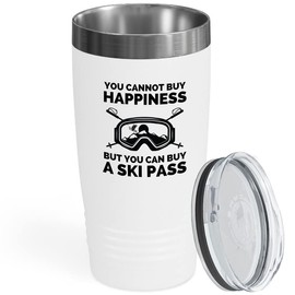 Flairy Land Skier White Edition Tumbler20oz - You can't buy happiness, but you can buy a ski pass - Ski Snowboard Goggles Snowboarder Skiing Snowboarding Gift Skiers Hiking Mountain Snowboareing