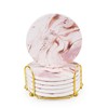 Coasters for Drinks,Pink Marble Coasters Set of 6 with Cork