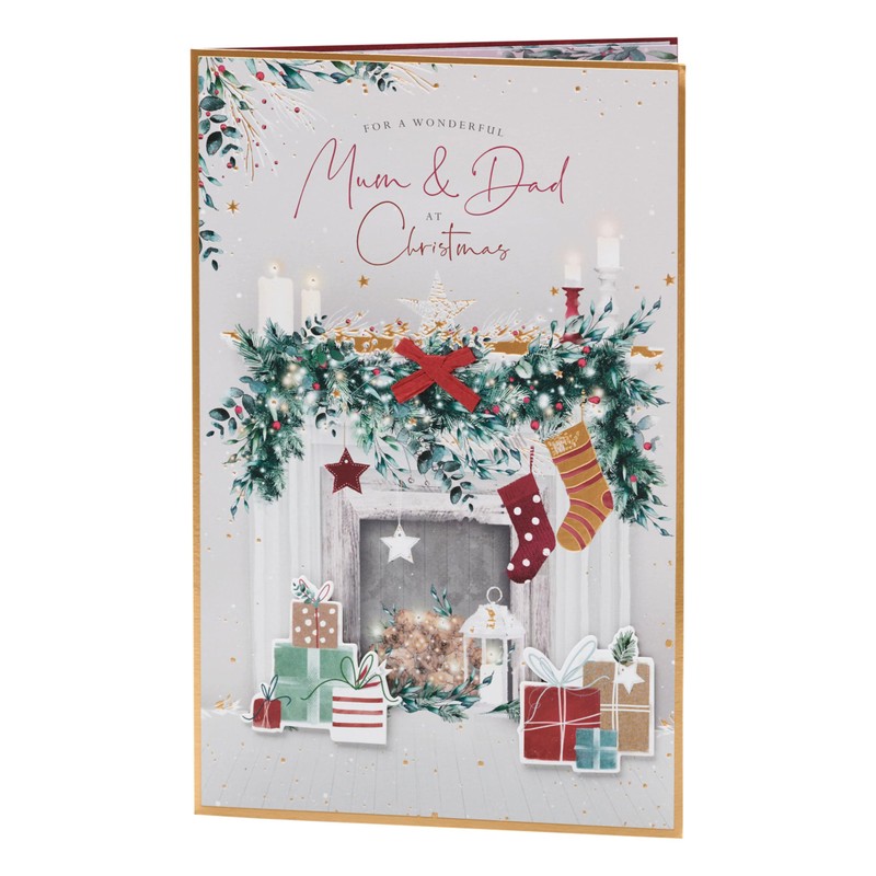 UK Greetings Christmas Card for Mum & Dad - Fireplace
