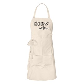 huuraa Chef's Apron with Heart Gift Apron Cooking Apron Cotton Chef Gift Idea, natural, One size fits all