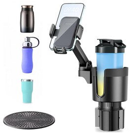 EWIEIAA 2 en 1 Porta Vasos para Auto，Soporte telescópico para teléfono de Coche， Tamaño de Base Ajustable ，Adecuado para la mayoría de Tazas.